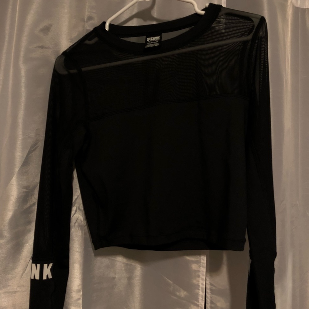 Mesh and atheistic material black shirt